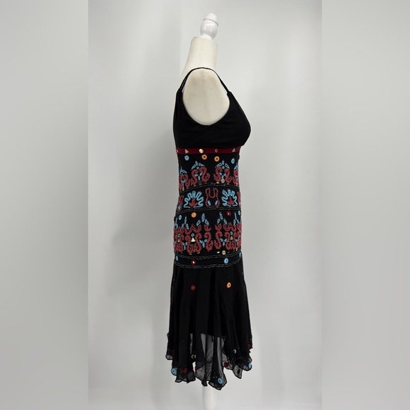 SUE WONG NOCTURNE Vintage Boho Southwest Beaded Silk Dress 6 Y2k Asymmetrical - Picture 3 of 13